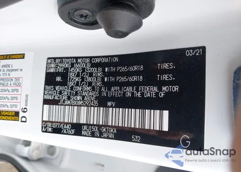 2021 Lexus Gx 460 Premium из США, поврежденный, VIN JTJAM7BXXM5292435